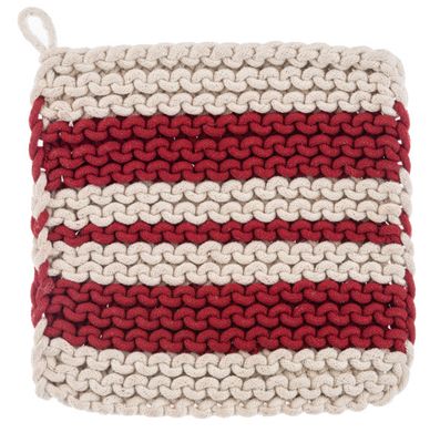 Cotton Crochet Red Striped Pot Holder