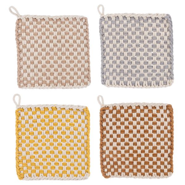 Cotton Crochet Autumn Check Pot Holder (4 pc. set)