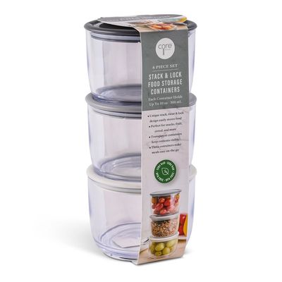 Set of 3 Stack &amp; Lock Food Storage Containers - CC/PW/FG