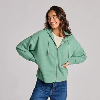 Women's Solid French Terry Boxy Full-Zip Hoodie