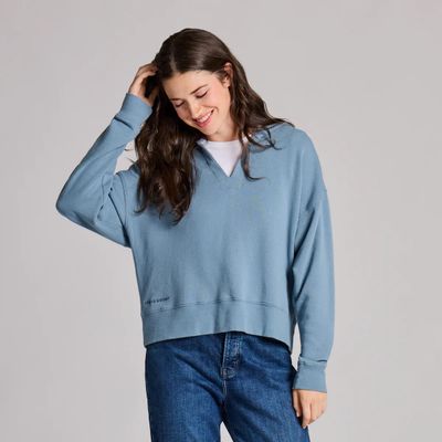 Women's Solid French Terry Boxy Pullover Hoodie