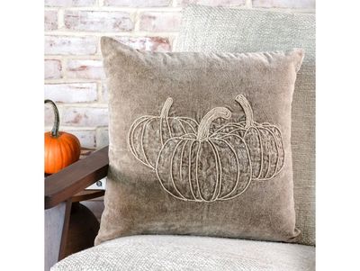 18” x 18" Tan Beaded Pumpkin Pillow