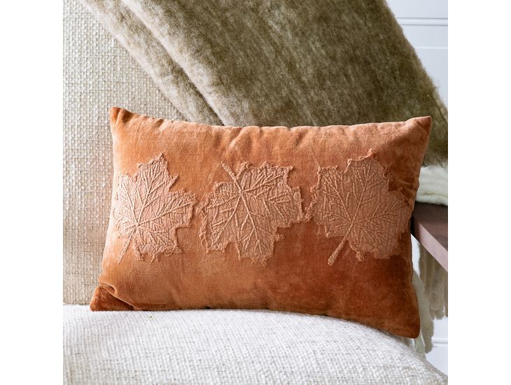 12” x 18" Burnt Orange Velvet Leaf Pillow