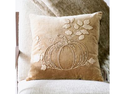 18” x 18" Tan Velvet Pumpkin Pillow