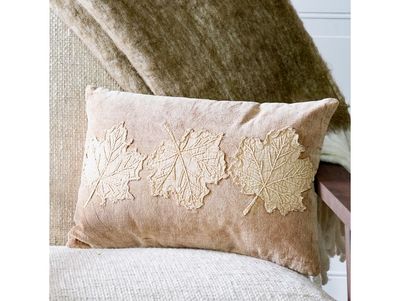 12” x 18” Tan Velvet Leaf Pillow