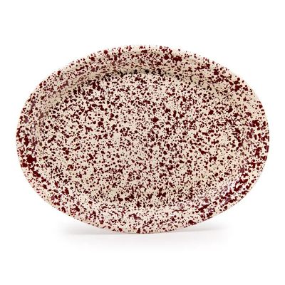 Oval Platter Burgundy &amp; Cream Splatter Enamel by Crow Canyon