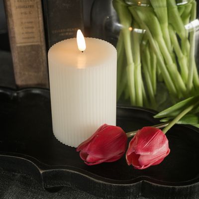 4” Cream Grooved 3D Flame LED Candle