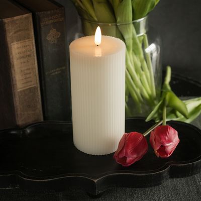 6” Cream Grooved 3D Flame LED Candle