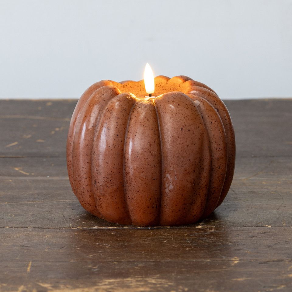 5" Bronze 3D Flame Pumpkin LED Candle
