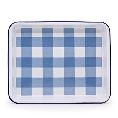 Small Rectangle Tray Blue Gingham Enamelware by Crow Canyon