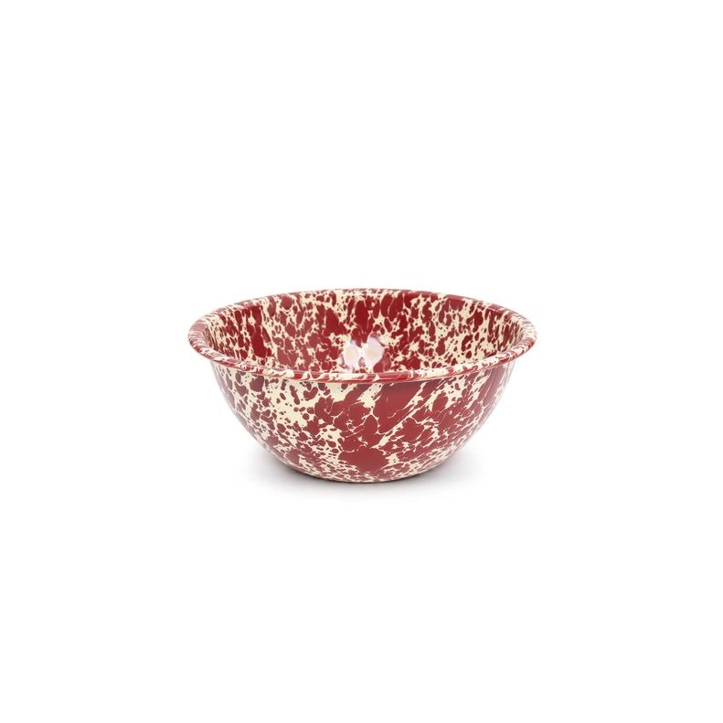 Small Serving Bowl Burgundy &amp; Cream Splatter Enamelware by Crow Canyon