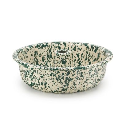 Bundt Pan Green &amp; Cream Splatter Enamelware by Crow Canyon