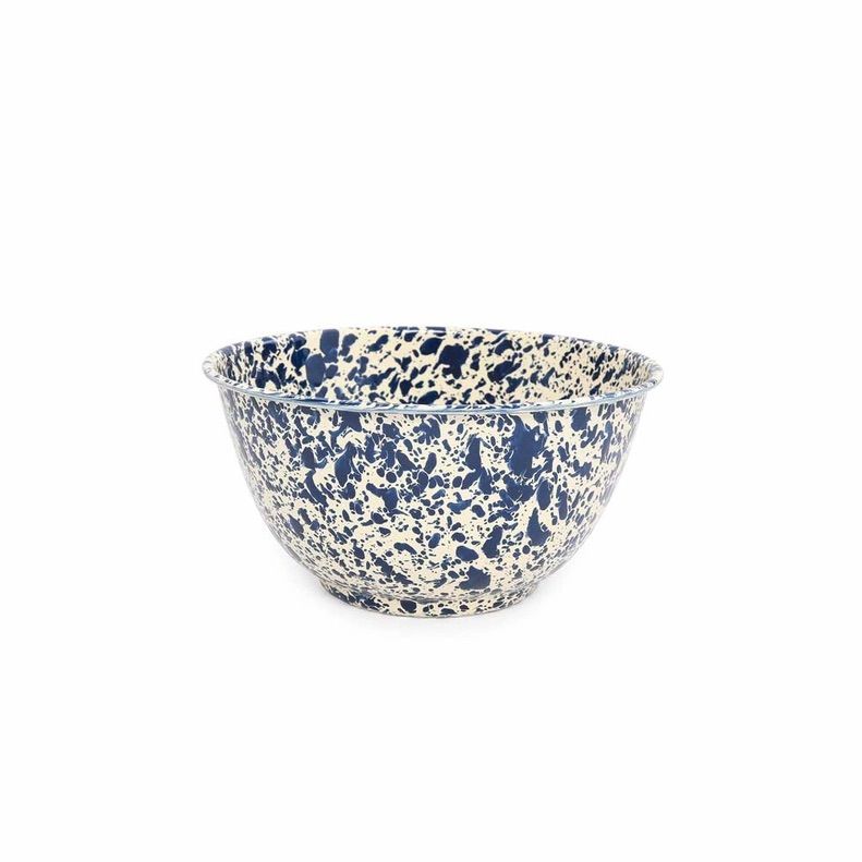 Large Salad Bowl Navy &amp; Cream Splatter Enamelware by Crow Canyon