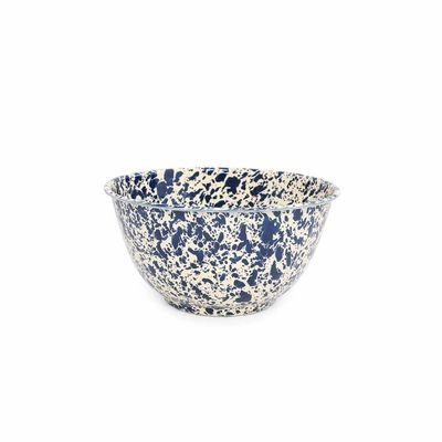 Large Salad Bowl Navy &amp; Cream Splatter Enamelware by Crow Canyon