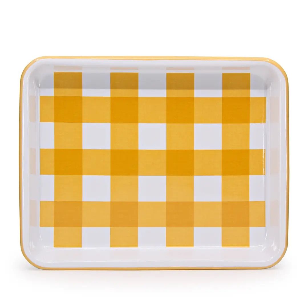 Small Rectangle Tray Yellow Gingham Enamelware by Crow Canyon