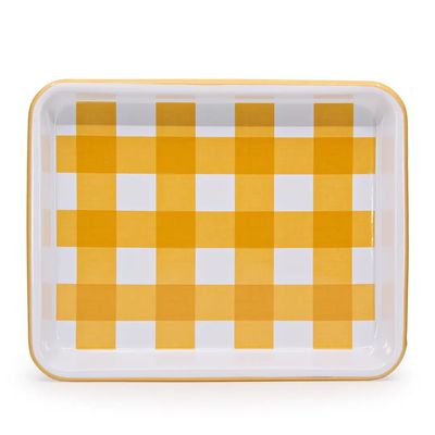 Small Rectangle Tray Yellow Gingham Enamelware by Crow Canyon