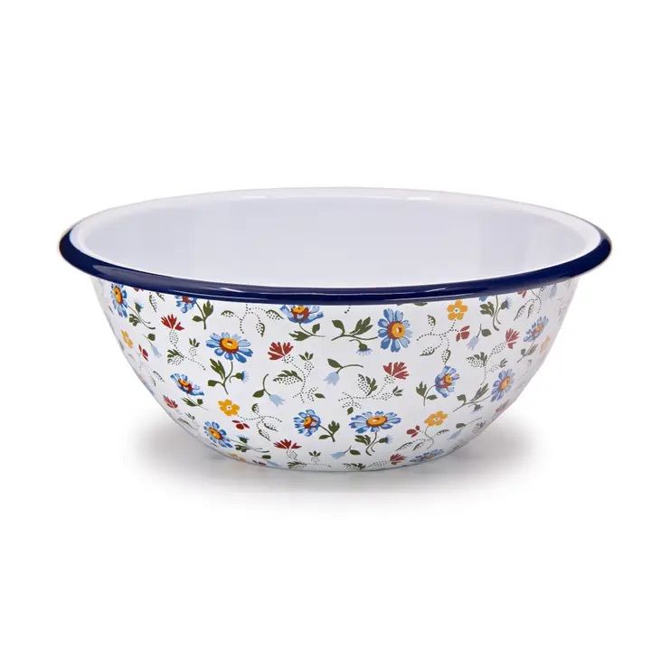 Small Serving Bowl Flowers Enamelware by Crow Canyon