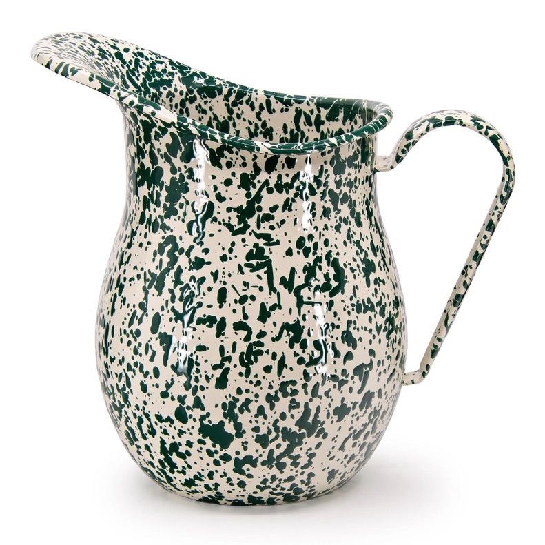 Large Green &amp; Cream Enamelware Pitcher by Crow Canyon