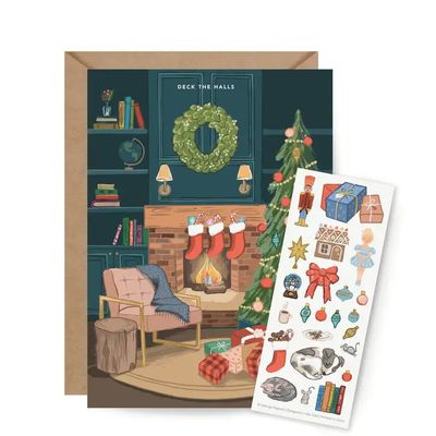 Sticker Scene Card - Cozy Fireplace Kids Activity Card