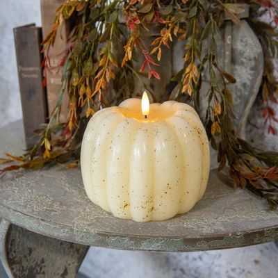 5" Cream 3D Flame Pumpkin LED Candle