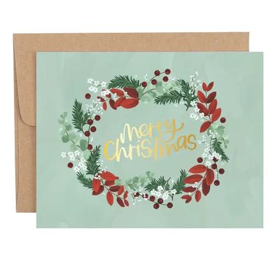 Winter Frost Merry Christmas Wreath Greeting Card