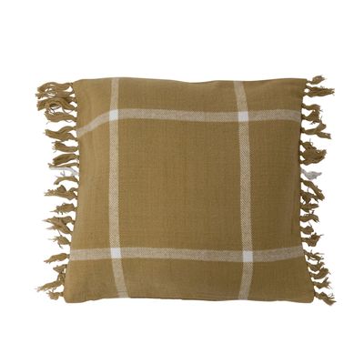 18" Square Cotton Flannel Pillow With Fringe