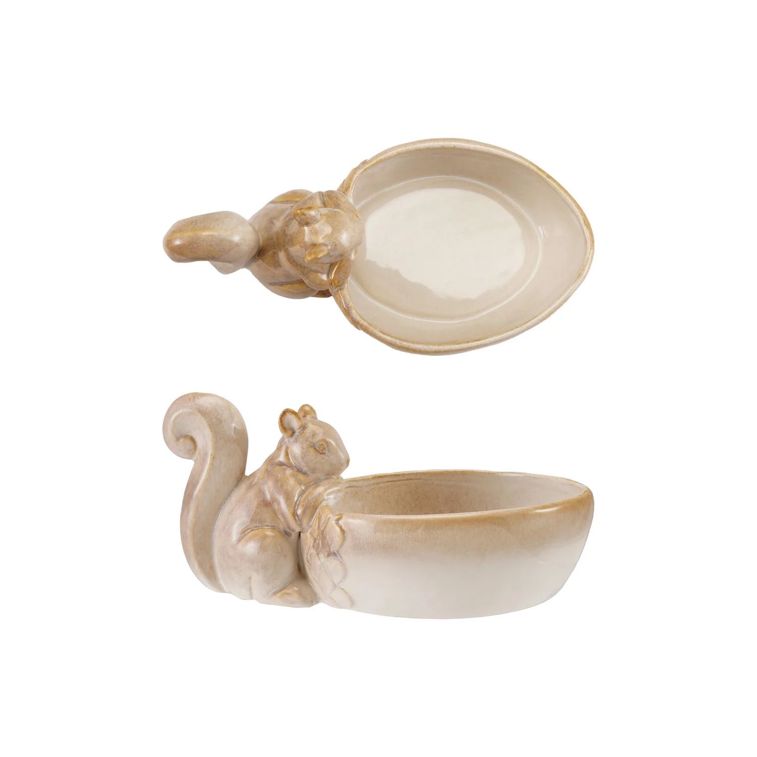 Reactive Crackle Stoneware Bowl With Squirrel