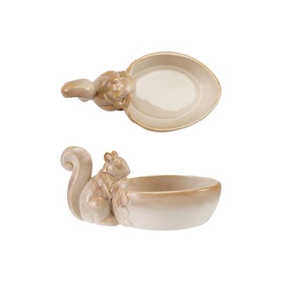 Reactive Crackle Stoneware Bowl With Squirrel