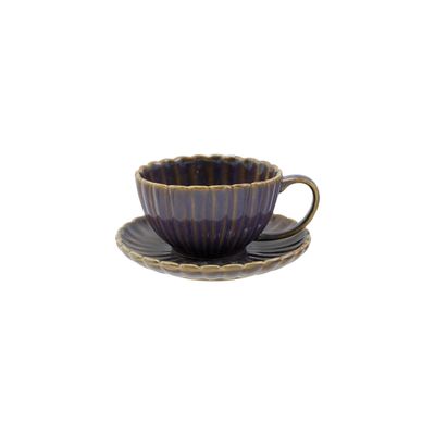 10 oz. Reactive Glaze Stoneware Ribbed Mug &amp; Saucer