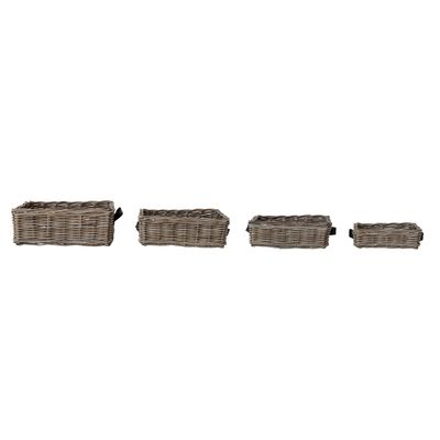 Hand-Woven Rattan Basket w Leather Handles