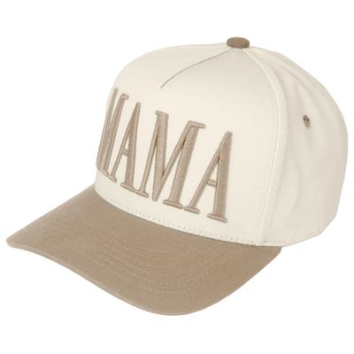 Puff Embroidered Mama Trucker Hat - Beige