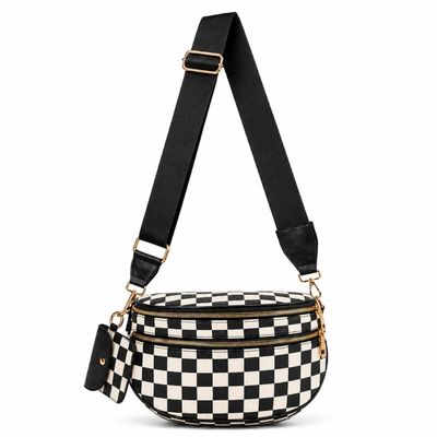Ava Checkered Crossbody Purse Bag - Black