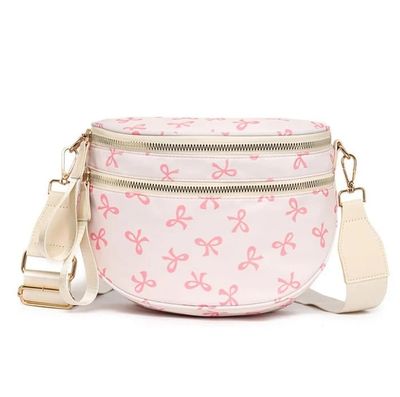 Nylon Bow Print Sling/Crossbody Bag - Pink Bow
