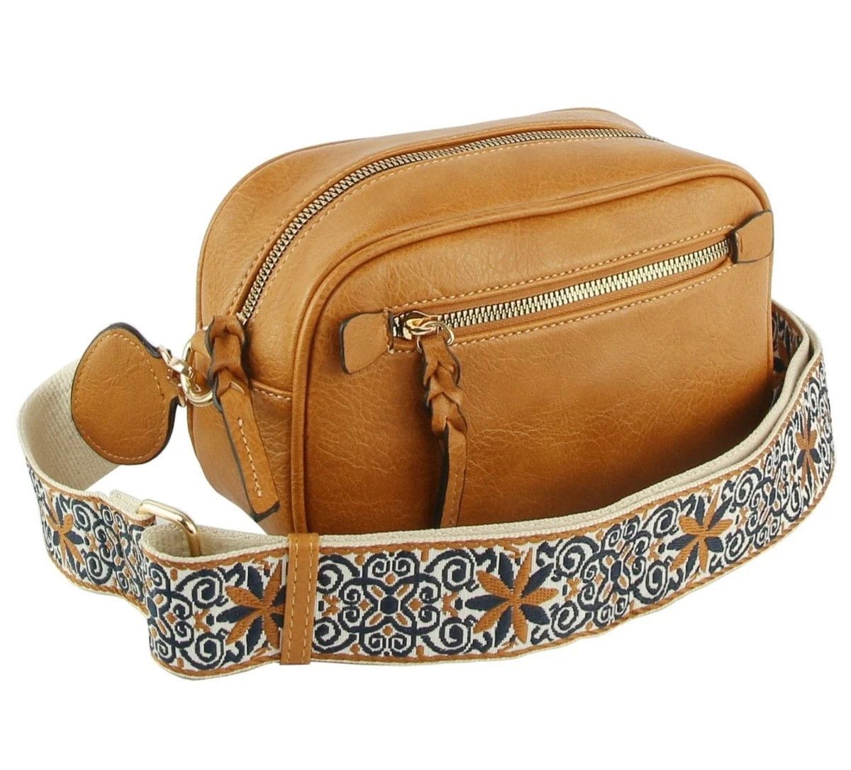 Boho Guitar Strap Crossbody Bag, Color: Brown
