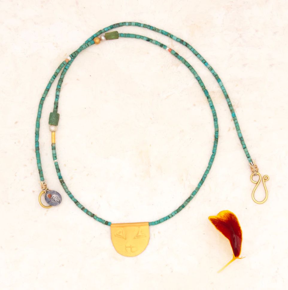 ANTIQUE TURQUOISE WITH HALFMOON TALISMAN NECKLACE