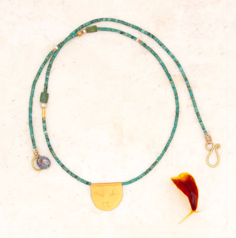 ANTIQUE TURQUOISE WITH HALFMOON TALISMAN NECKLACE