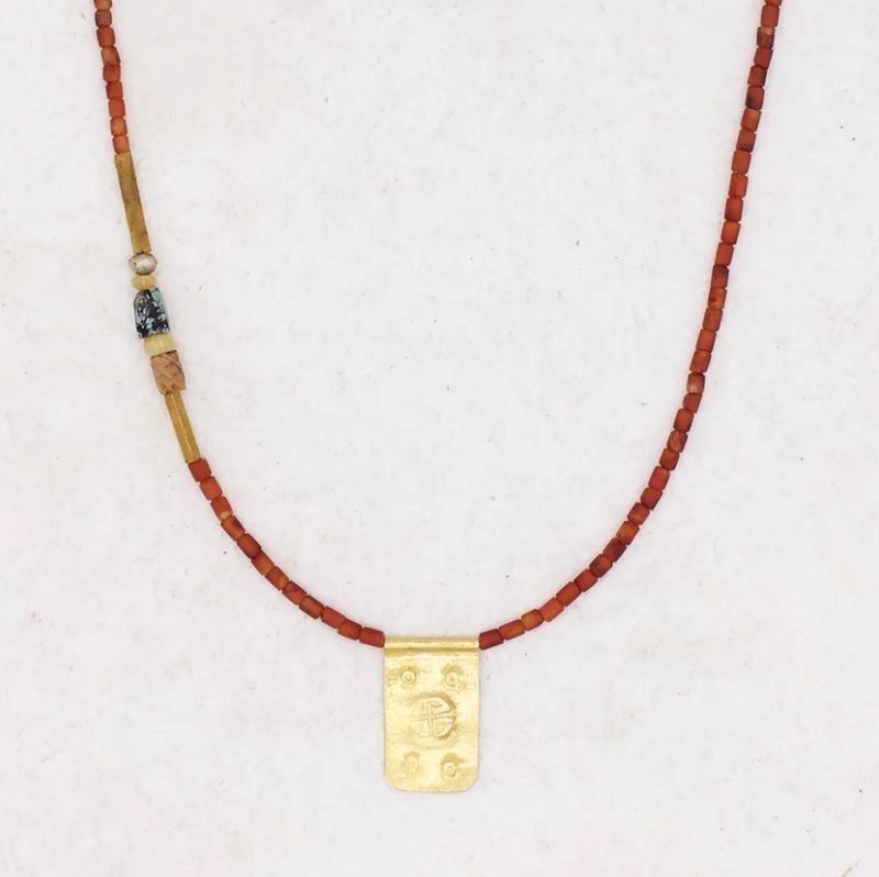 River Song - Antique Red Agate with Rectangle Talisman Necklace