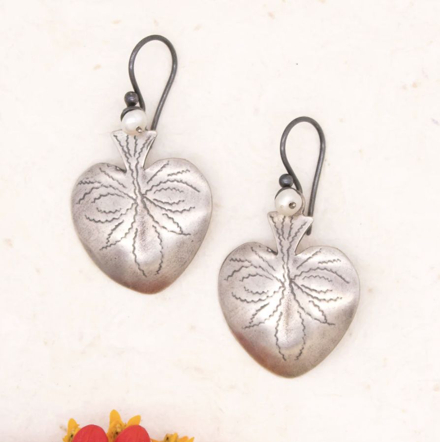 Etched Silver Heart Milagro Earrings