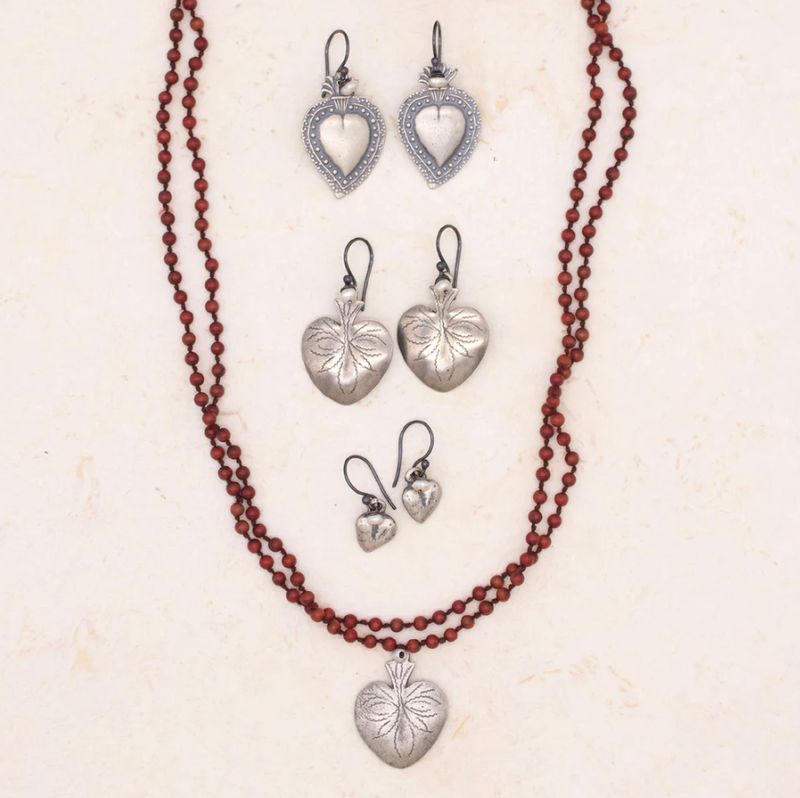 River Song - Etched Silver Heart Milagro Earrings
