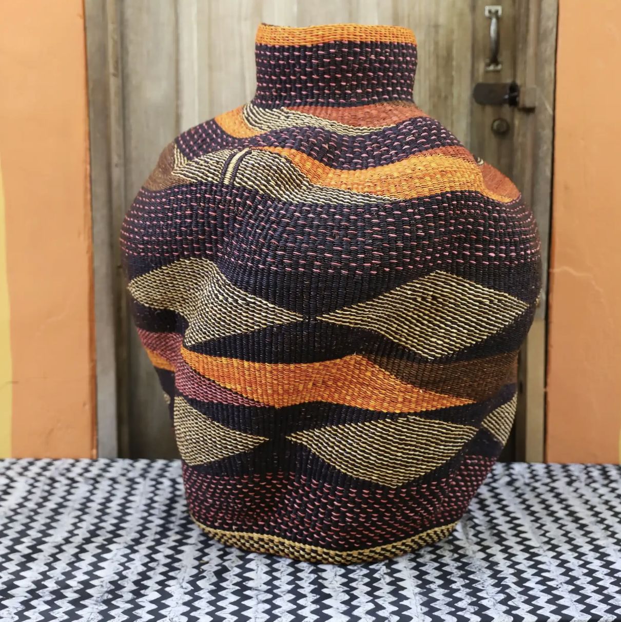 Baba Tree - Slow Wave Woven Vase, Colour: Black Multi