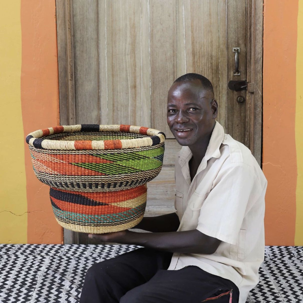 Baba Tree - Drum Basket, Colour: Green, Orange