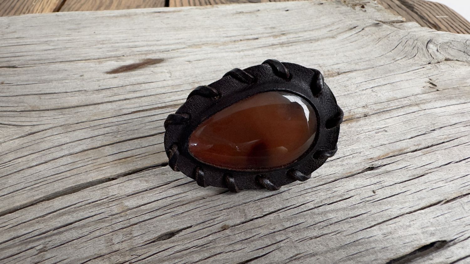 Carnelian &amp; Leather Ring - KH