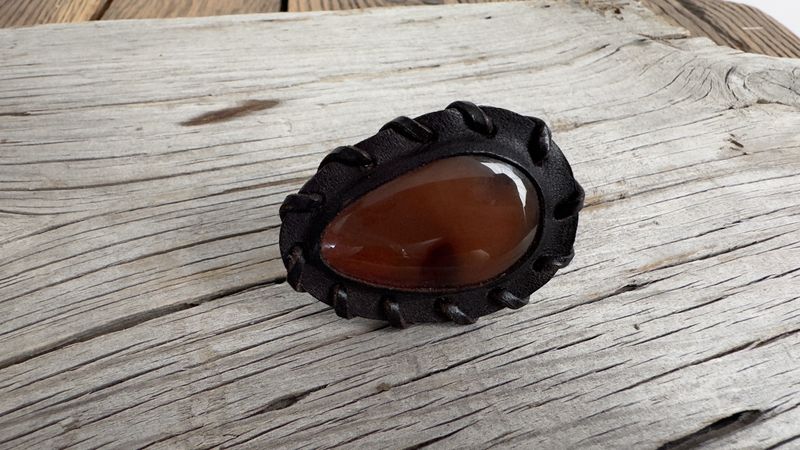 Carnelian &amp; Leather Ring - KH