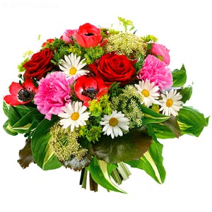 ROSE, MARGHERITE, GAROFANI, VERDE DECORATIVO E ANEMONI