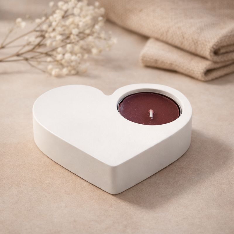 Kerzenhalter Herz in Weiß – moderner Kerzenständer mit Ablage