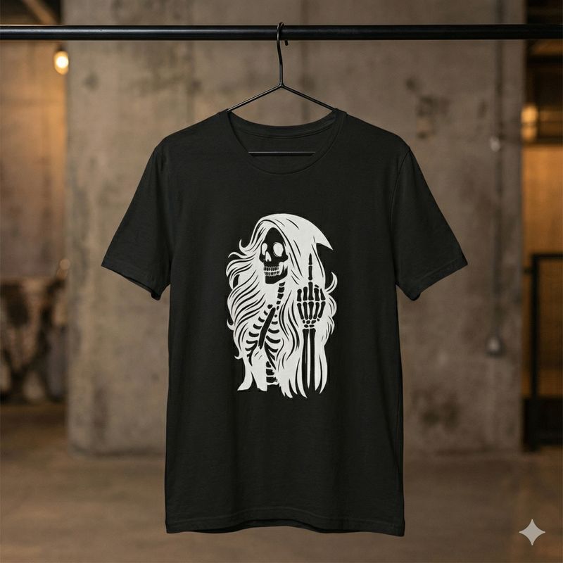 T-Shirt Skelettfrau Mittelfinger – Edgy Rock Style Shirt