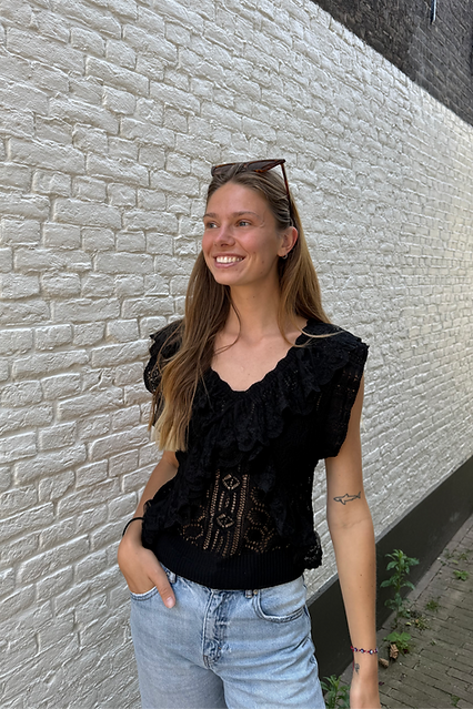 Gehaakte Top Met Kant Zwart