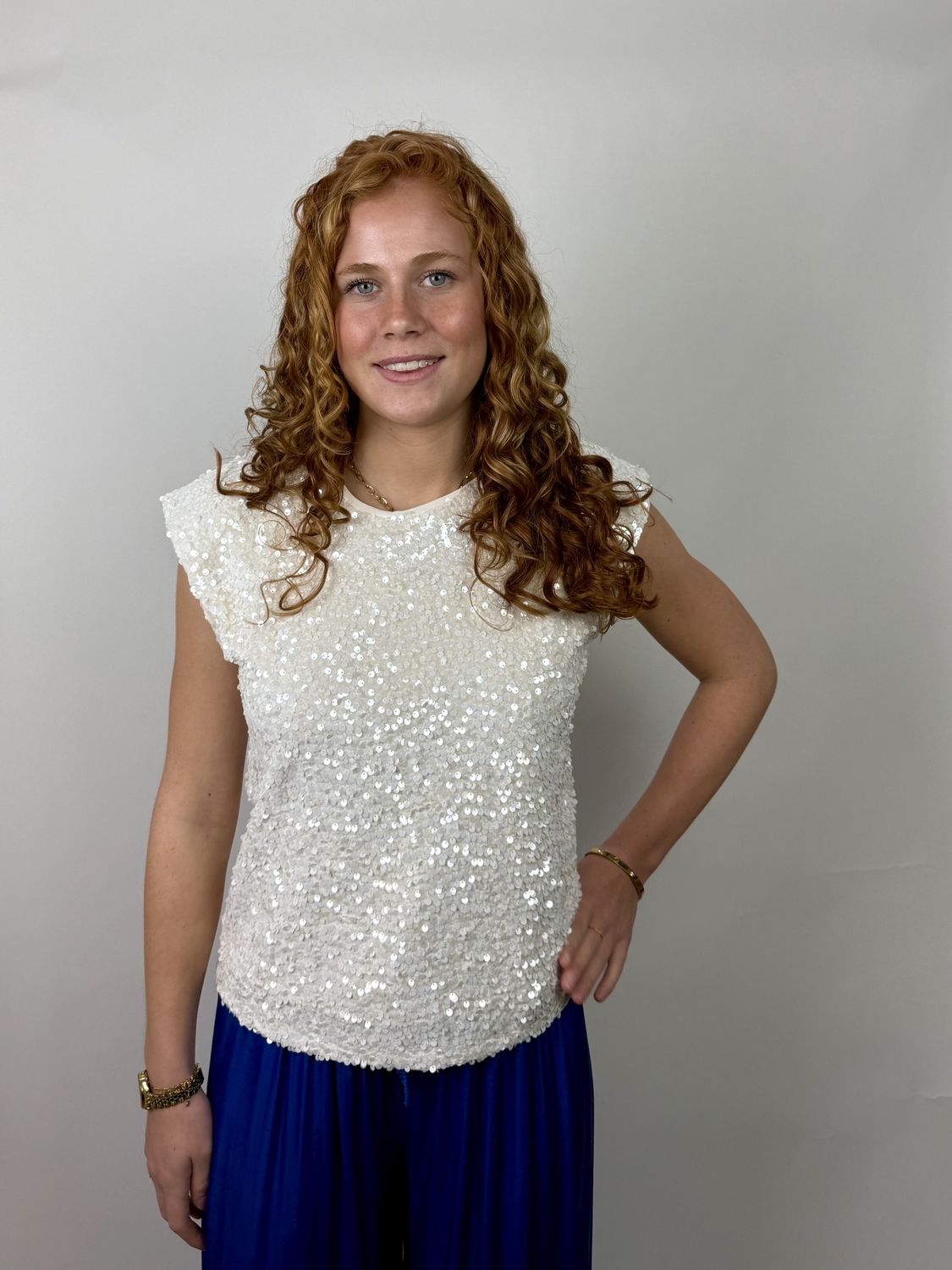 Pailletten Top White