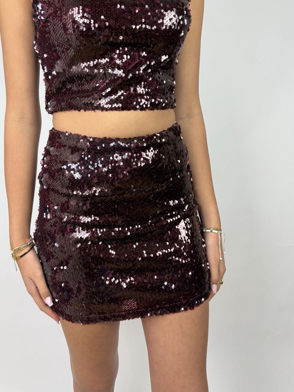 Pailletten Miniskirt Wijnrood