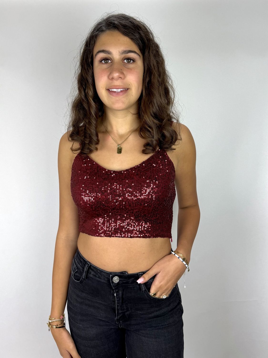 Rode Pailletten Crop Top
